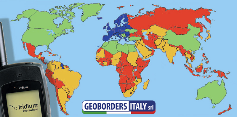 Mappa mondiale delle zone di roaming terrestre — rosse, arancioni, gialle e verdi